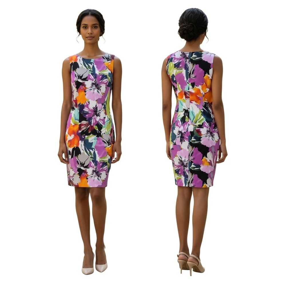 ALYX Women Floral Sheath Dress Sleeveless Boat Neck Multi Color SZ  16‎ Party